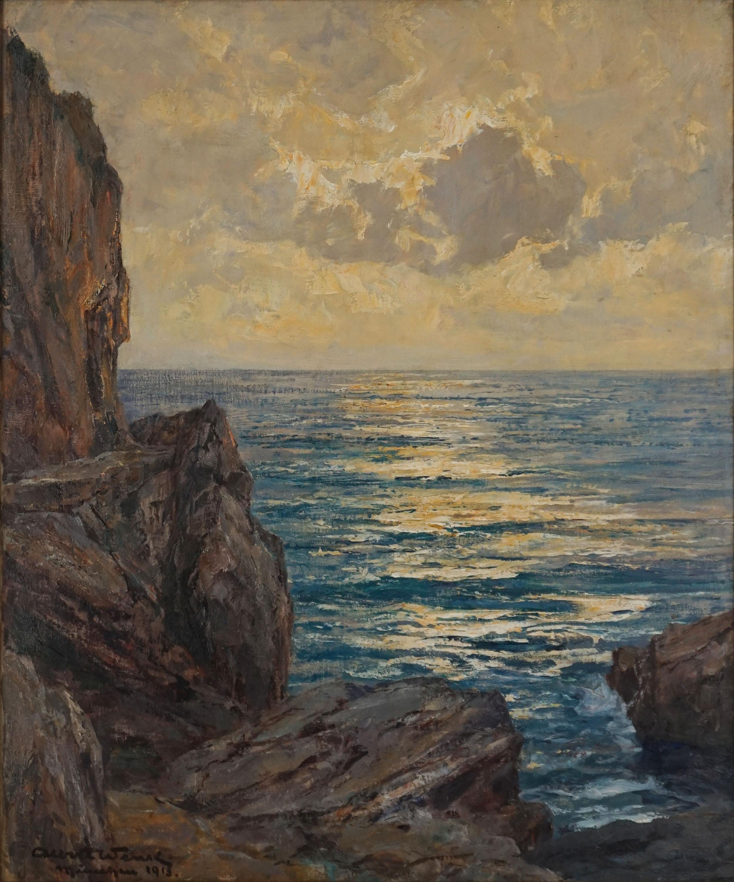 Paisaje marino de principios del siglo XX de Capri, Costa Amalfitana - Painting de Albert Wenk