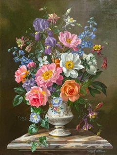 Summer Bouquet Oil Painting on Canvas, Framed, Mid-20th Century