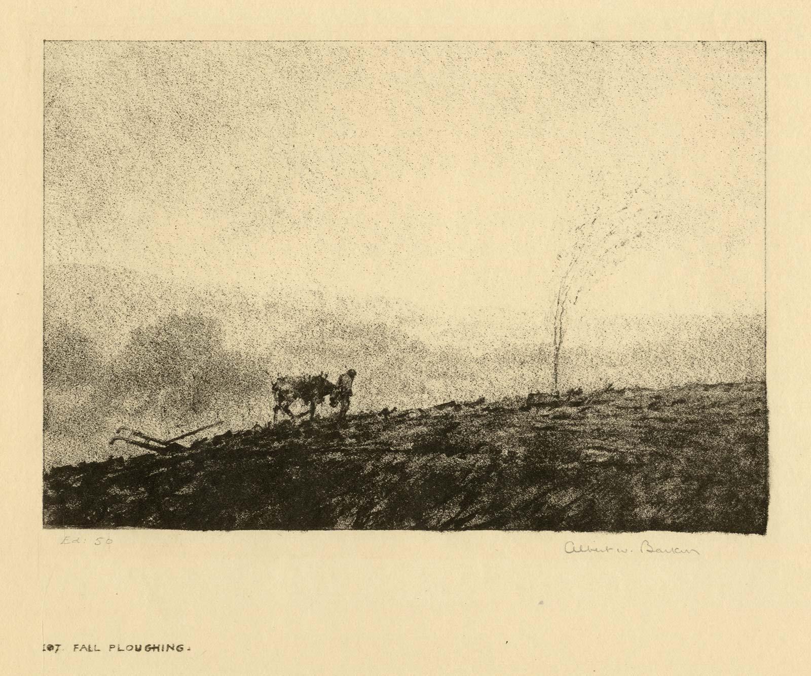 Fall Ploughing - Beige Landscape Print by Albert Winslow Barker