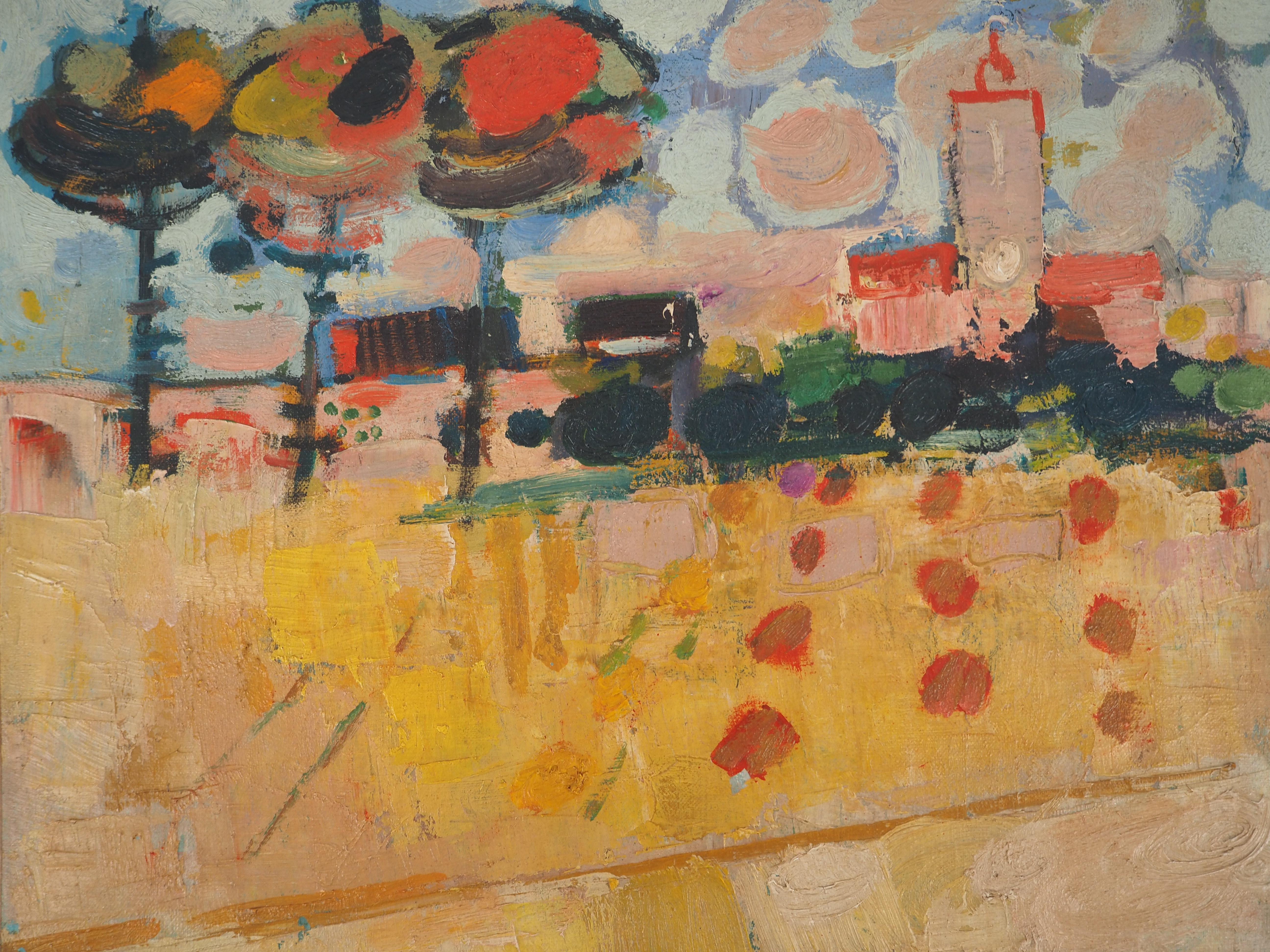 Automne : paysage après la récolte - Huile originale sur toile, SIGNÉE - Painting de Albert Zavaro