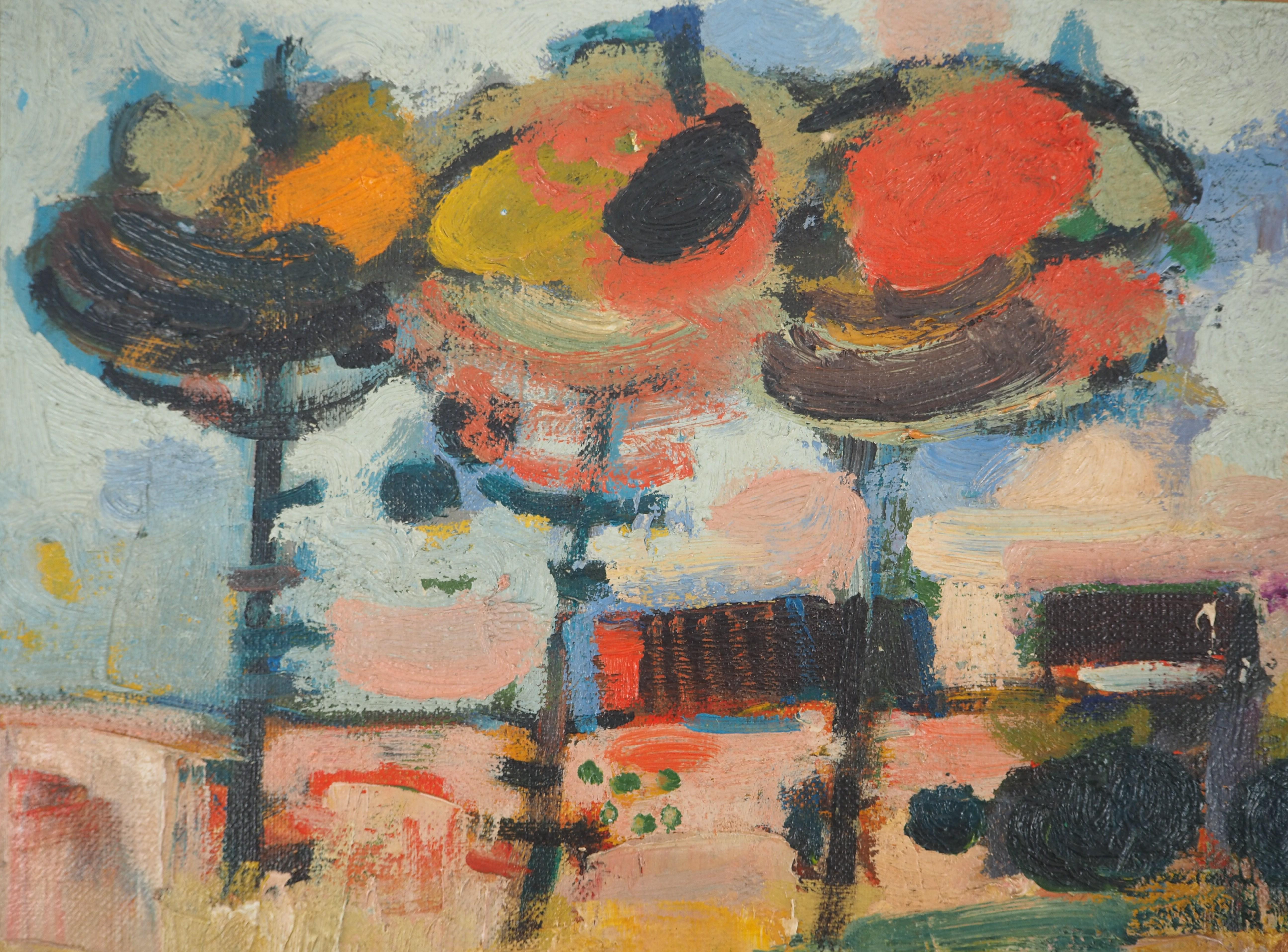 Automne : paysage après la récolte - Huile originale sur toile, SIGNÉE en vente 1