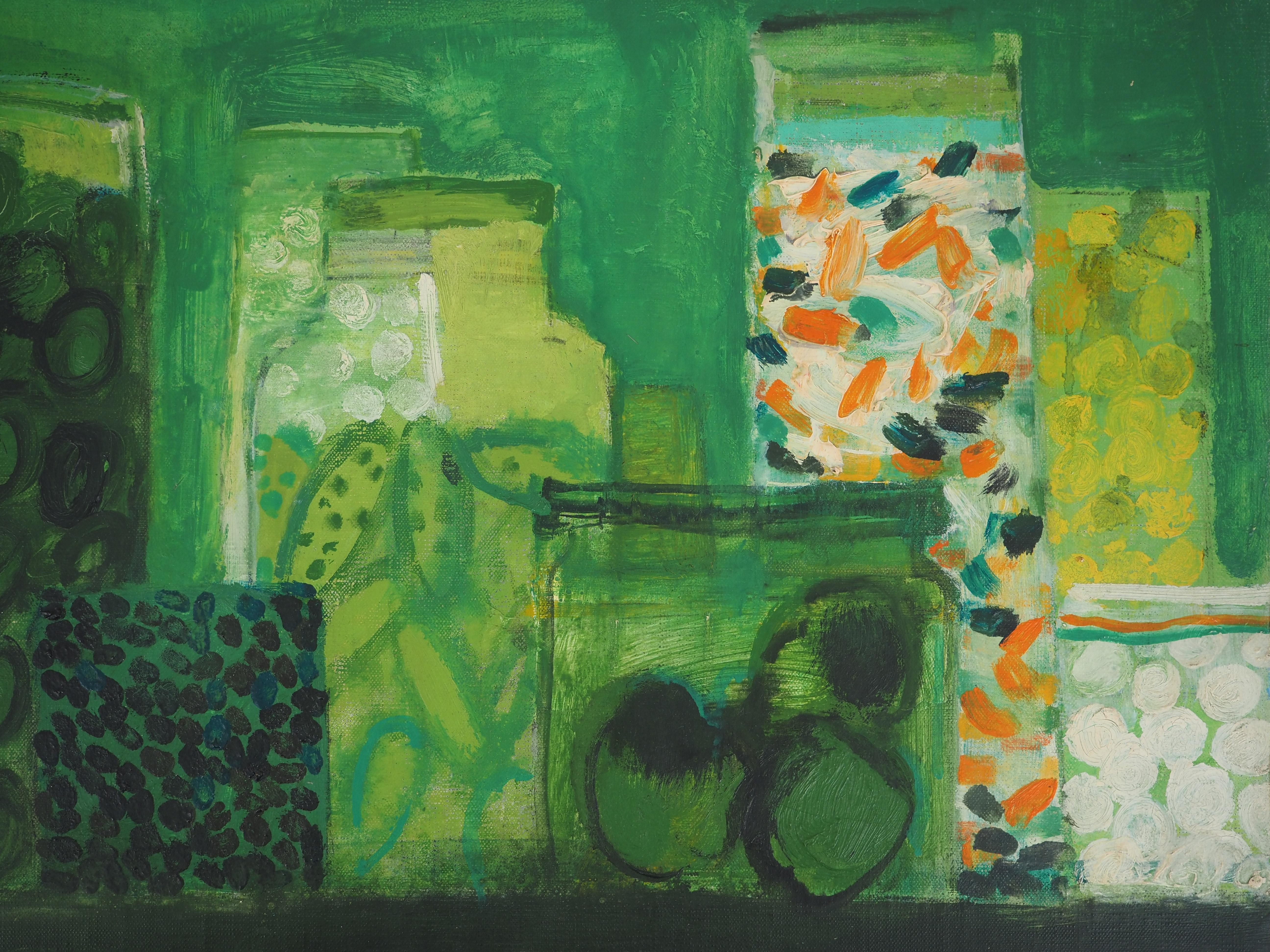 Fauvist Still Life : the Candy Shop - Original Oil on Canvas, SIGNED - Gray Still-Life Painting by Albert Zavaro