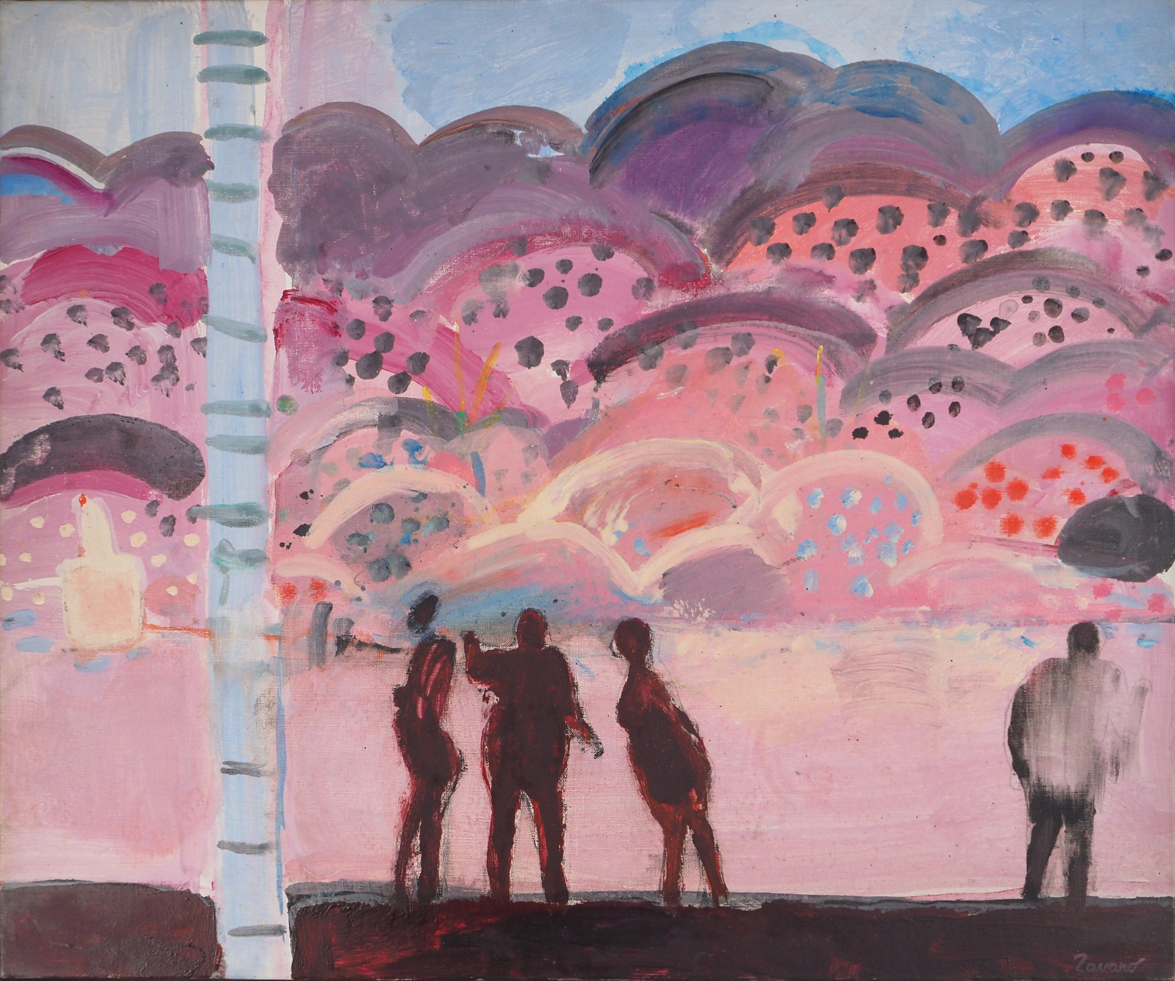 Figures in a Fauvist Landscape - Original Oil on Canvas, SIGNED - Modern Painting by Albert Zavaro