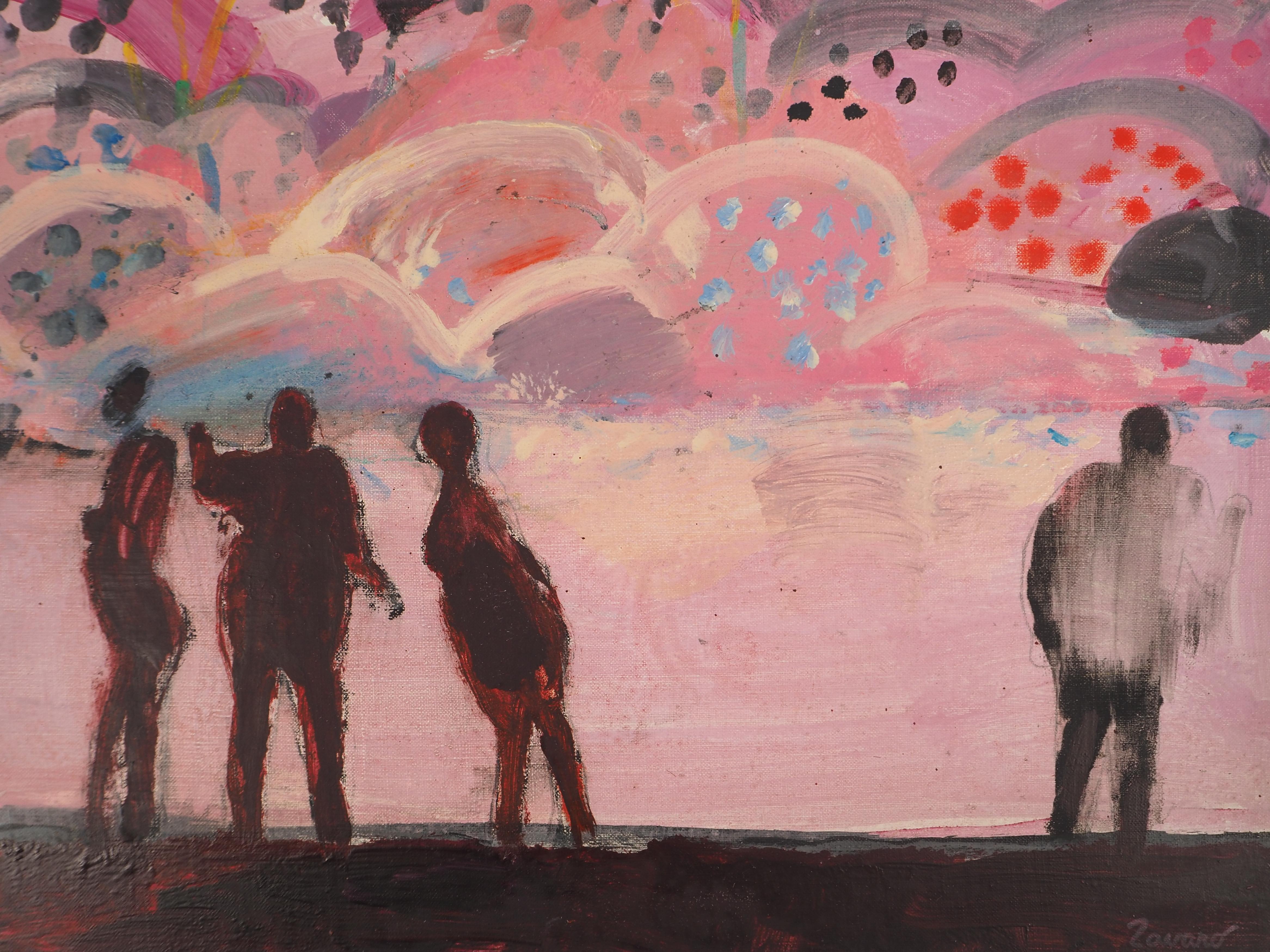 Figures in a Fauvist Landscape - Original Oil on Canvas, SIGNED For Sale 1