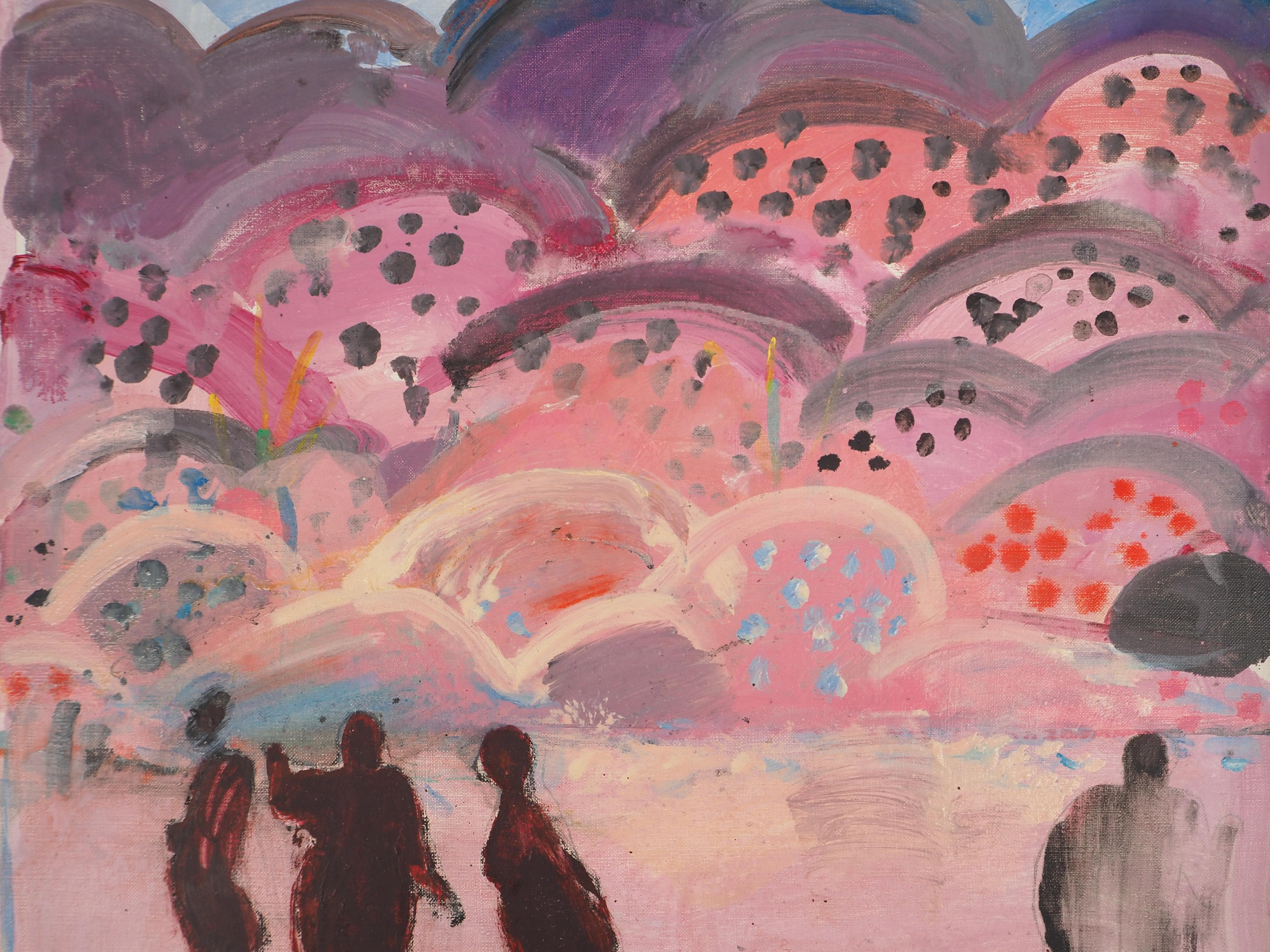 Figures in a Fauvist Landscape - Original Oil on Canvas, SIGNED For Sale 2