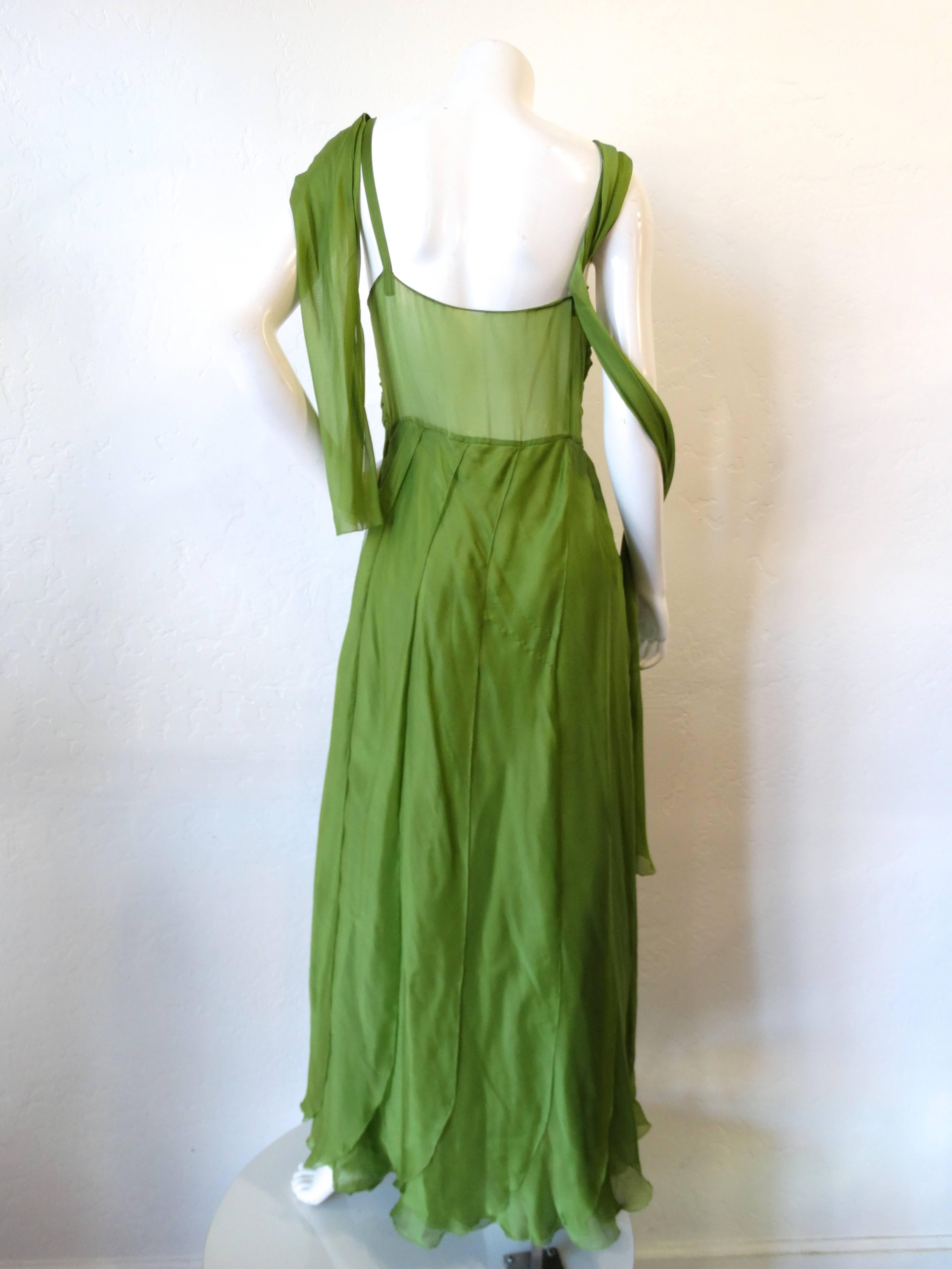 Alberta Ferreti Draped Green Chiffon Sash Dress 1