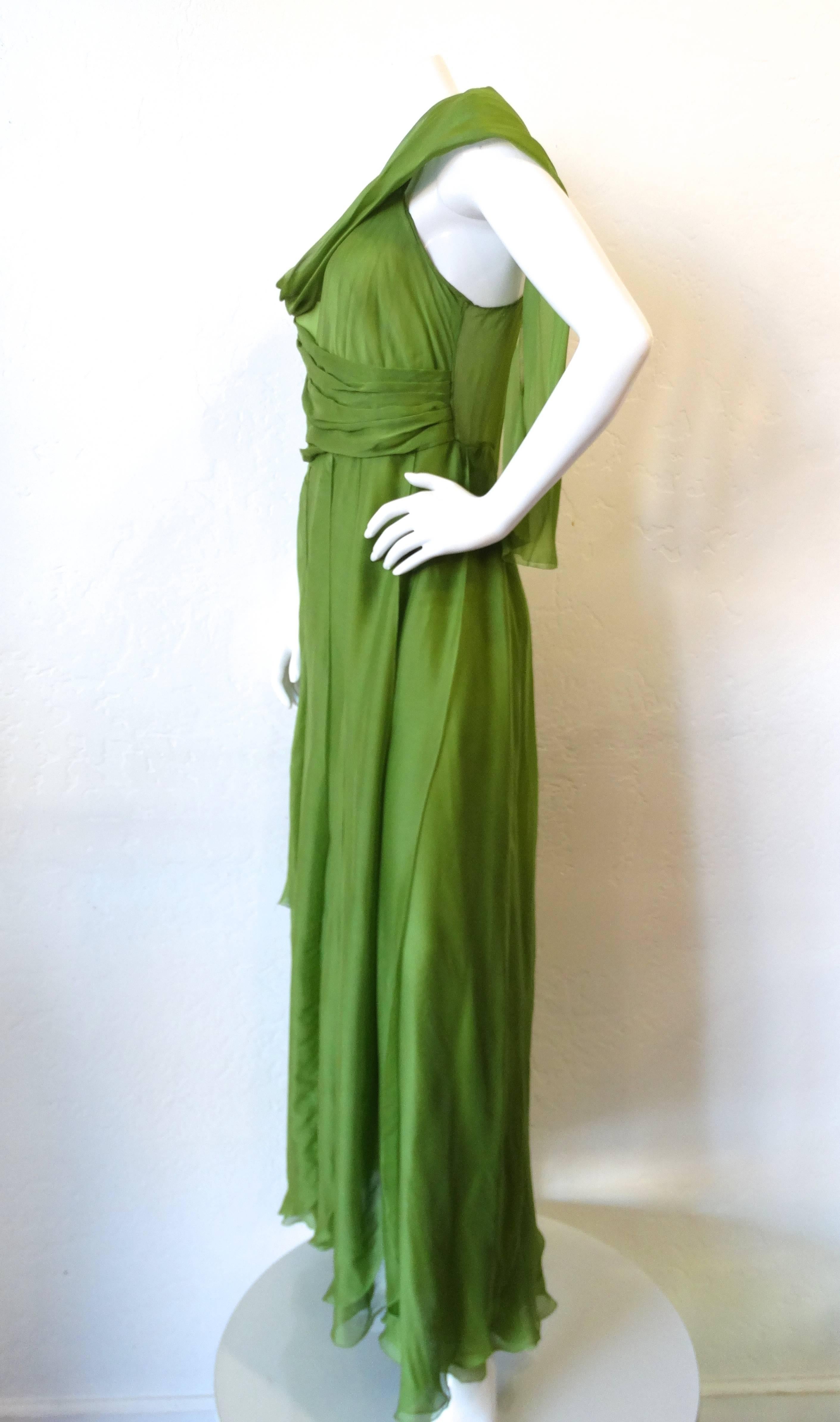 Alberta Ferreti Draped Green Chiffon Sash Dress 2
