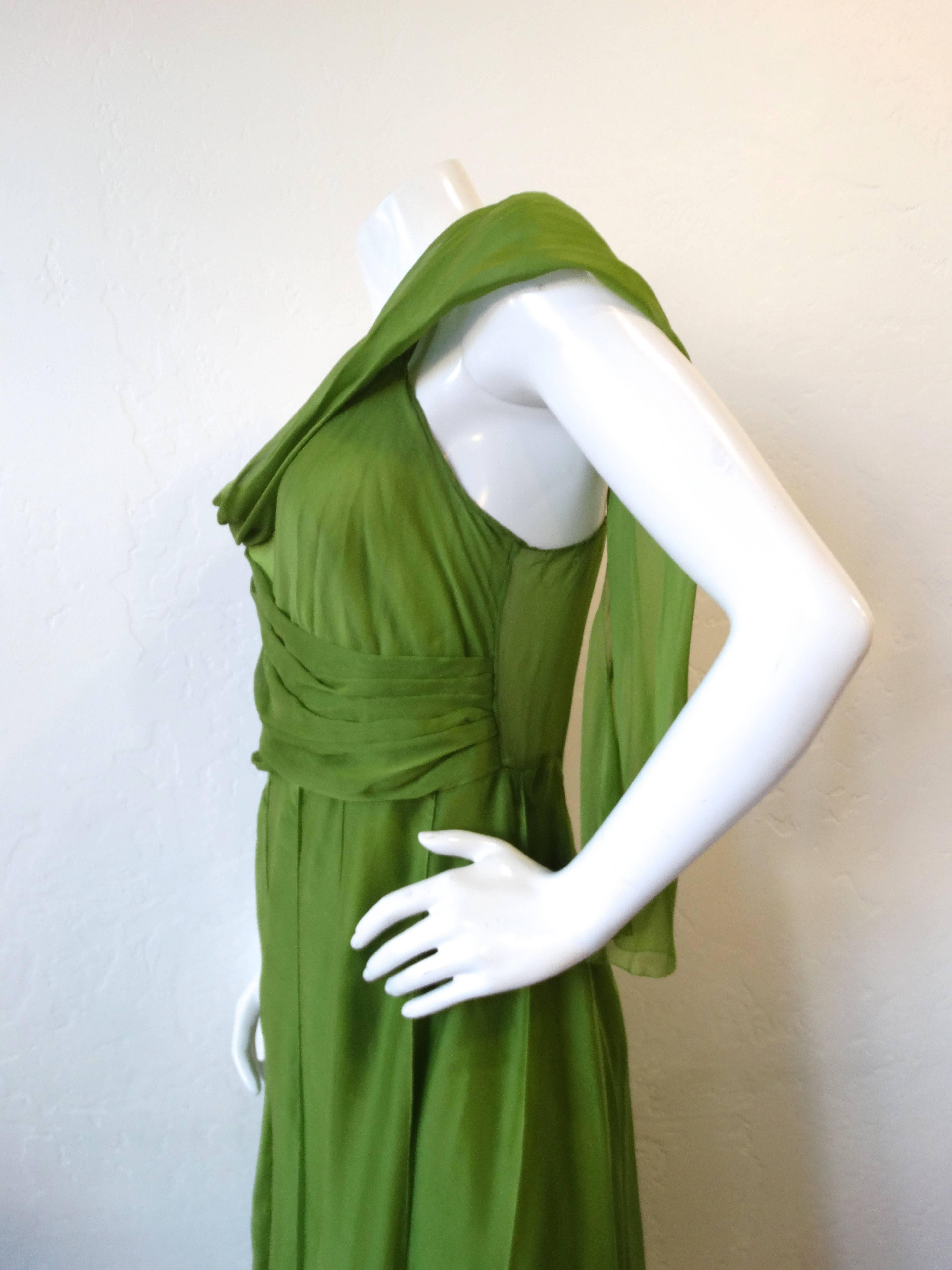 Alberta Ferreti Draped Green Chiffon Sash Dress 3