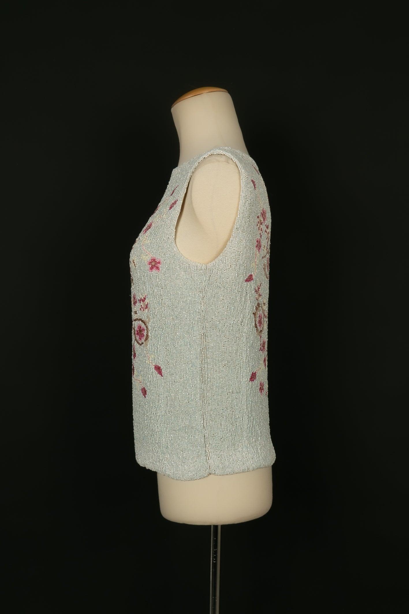 Women's Alberta Ferreti Top with Light Blue and Pink Pearls For Sale