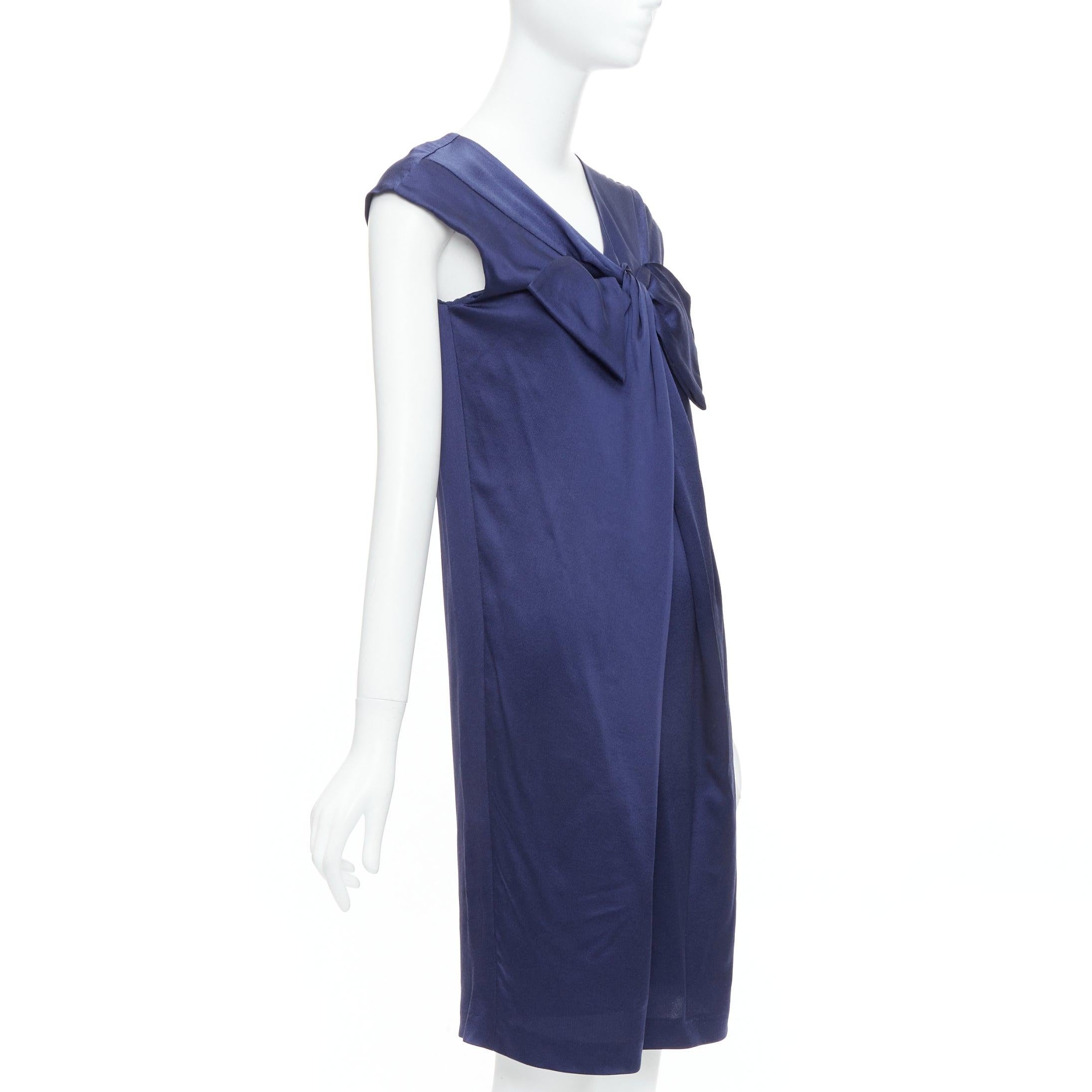 Purple ALBERTA FERRETTI 100% silk navy bow detail cap sleeve V neck dress IT38 XS For Sale