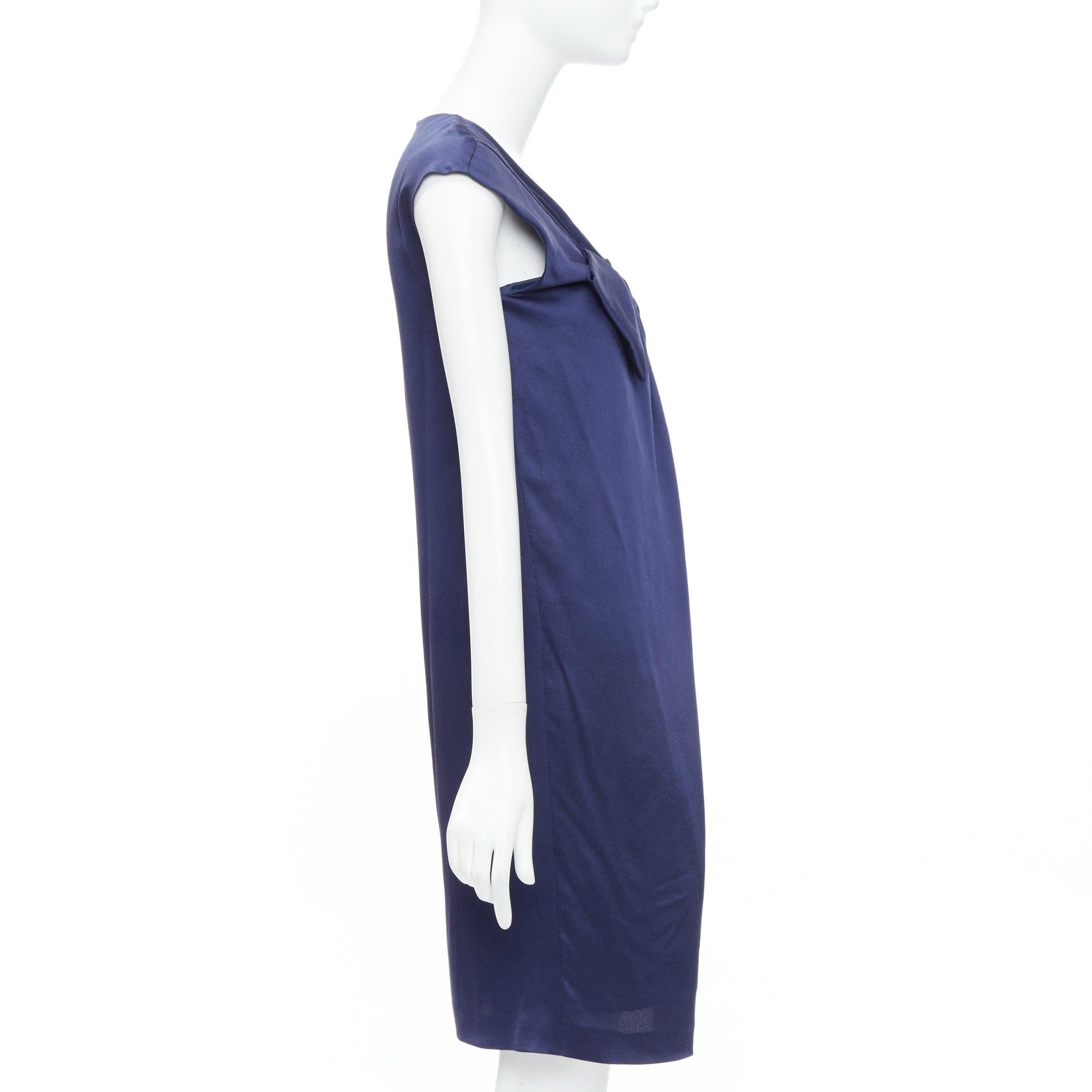 ALBERTA FERRETTI 100% silk navy bow detail cap sleeve V neck dress IT38 XS In Excellent Condition For Sale In Hong Kong, NT