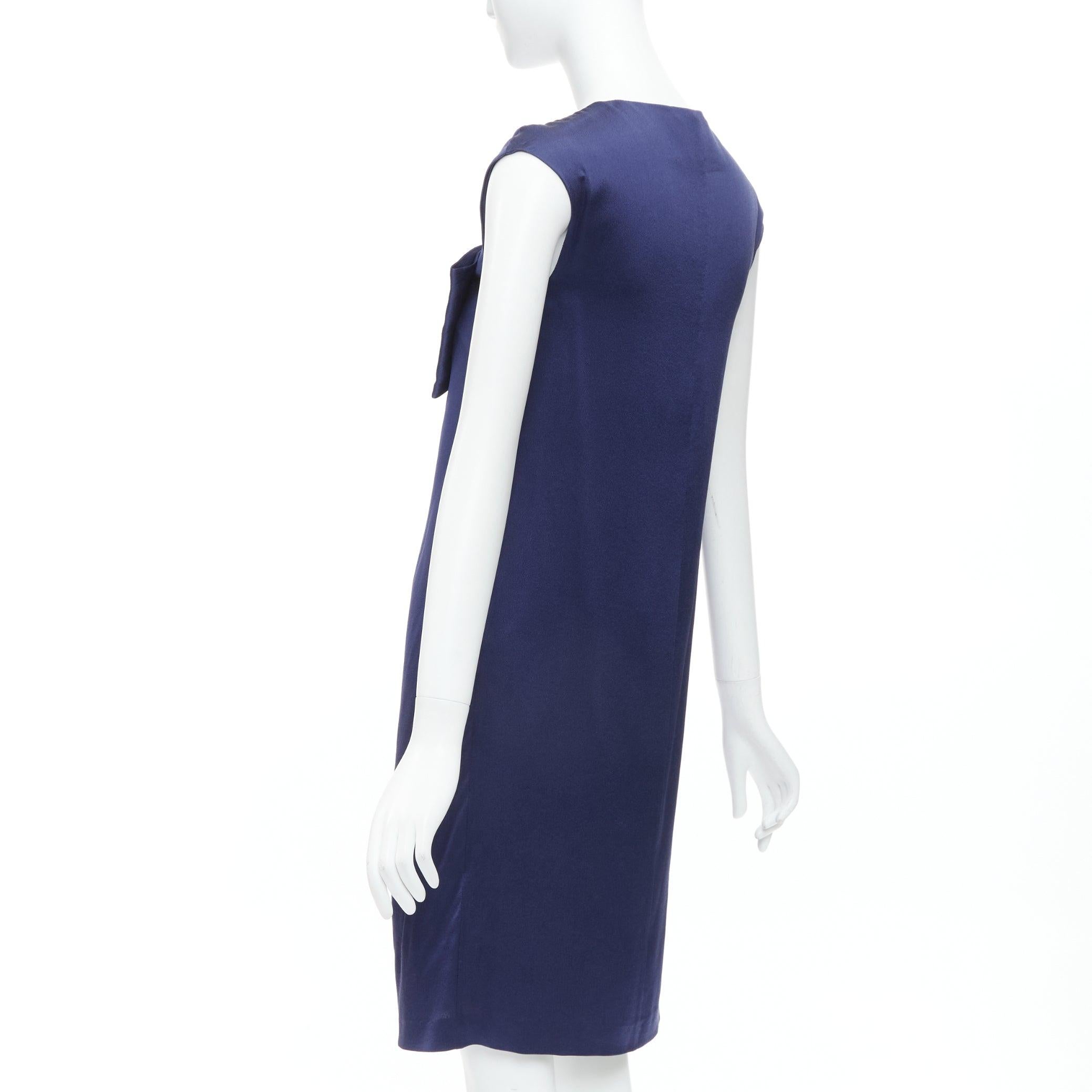 ALBERTA FERRETTI 100% silk navy bow detail cap sleeve V neck dress IT38 XS For Sale 1