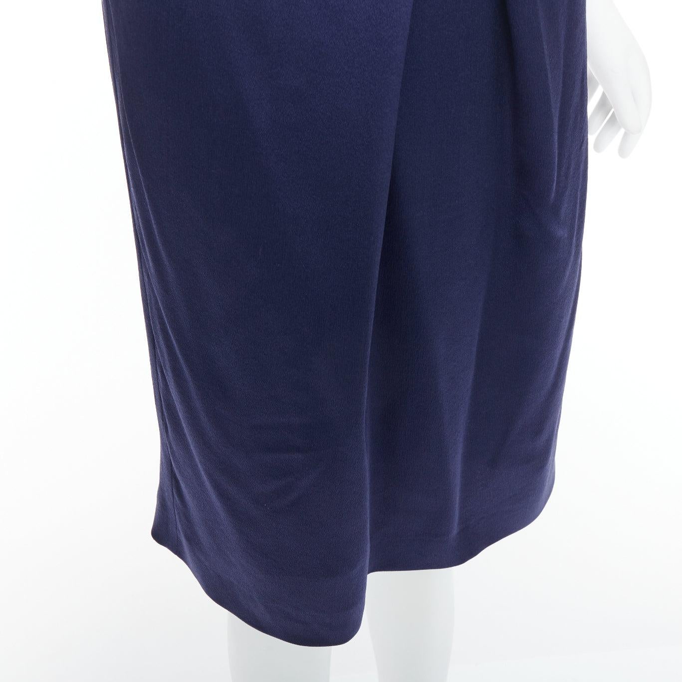 ALBERTA FERRETTI 100% silk navy bow detail cap sleeve V neck dress IT38 XS For Sale 2