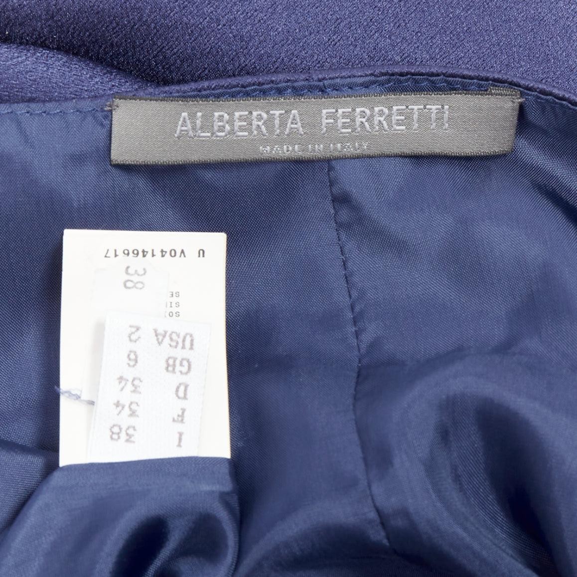 ALBERTA FERRETTI 100% silk navy bow detail cap sleeve V neck dress IT38 XS For Sale 3