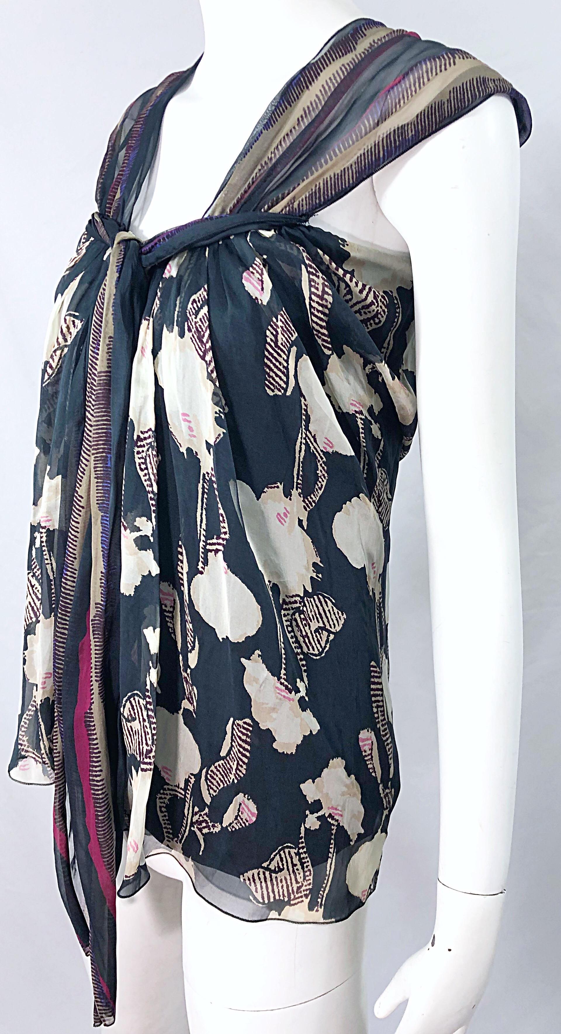 Alberta Ferretti 1990s Silk Chiffon Size 4 Printed Vintage 90s Cap Sleeve Blouse For Sale 4