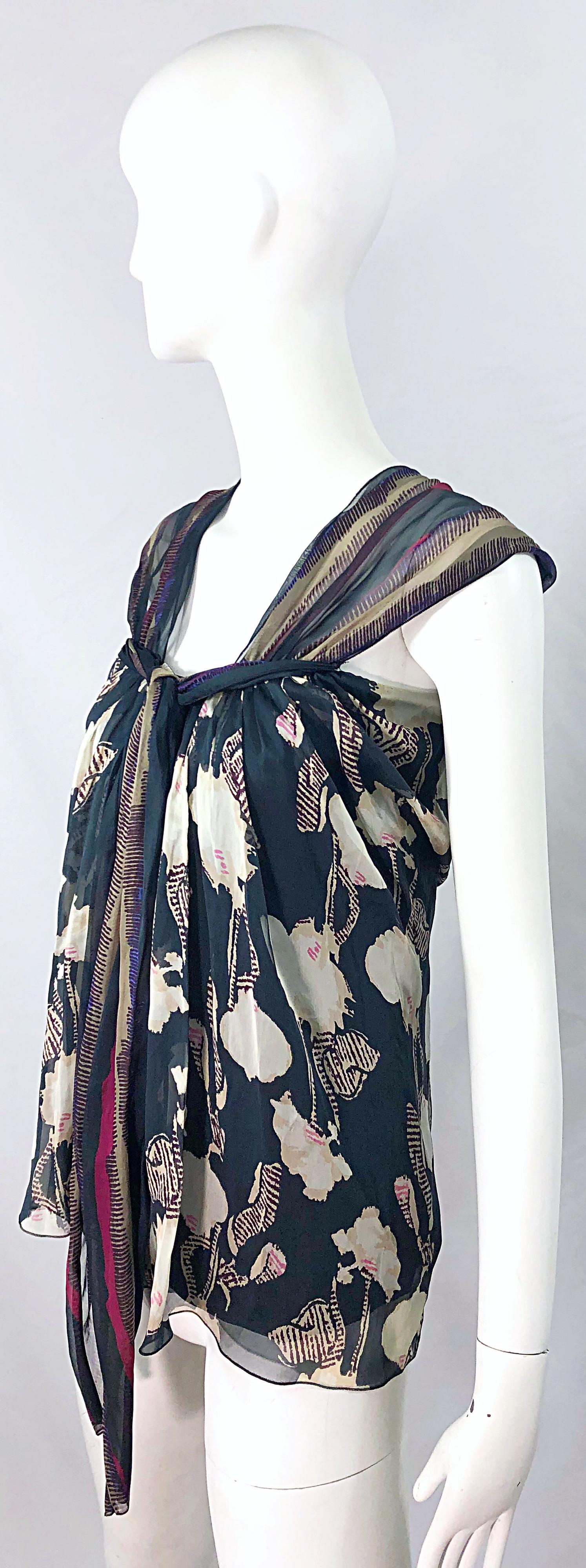 Women's Alberta Ferretti 1990s Silk Chiffon Size 4 Printed Vintage 90s Cap Sleeve Blouse For Sale