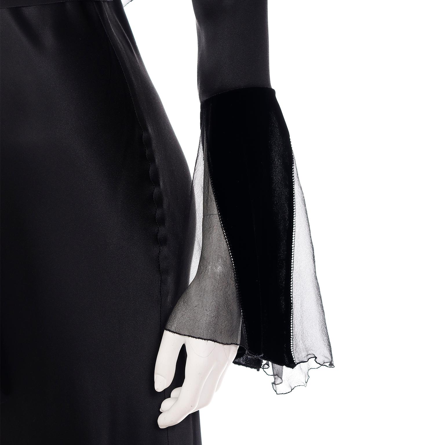 Alberta Ferretti 1990s Vintage Black Silk Evening Gown Dress W Statement Sleeves 7