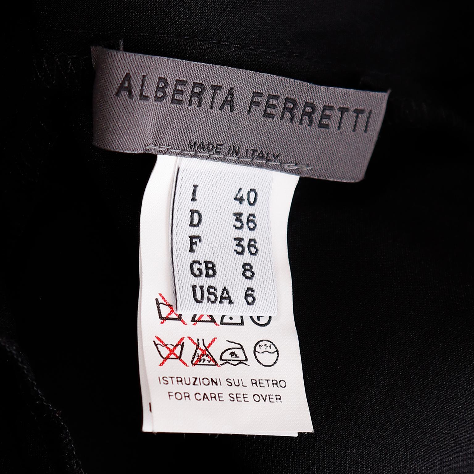 Alberta Ferretti 1990s Vintage Black Silk Evening Gown Dress W Statement Sleeves 8