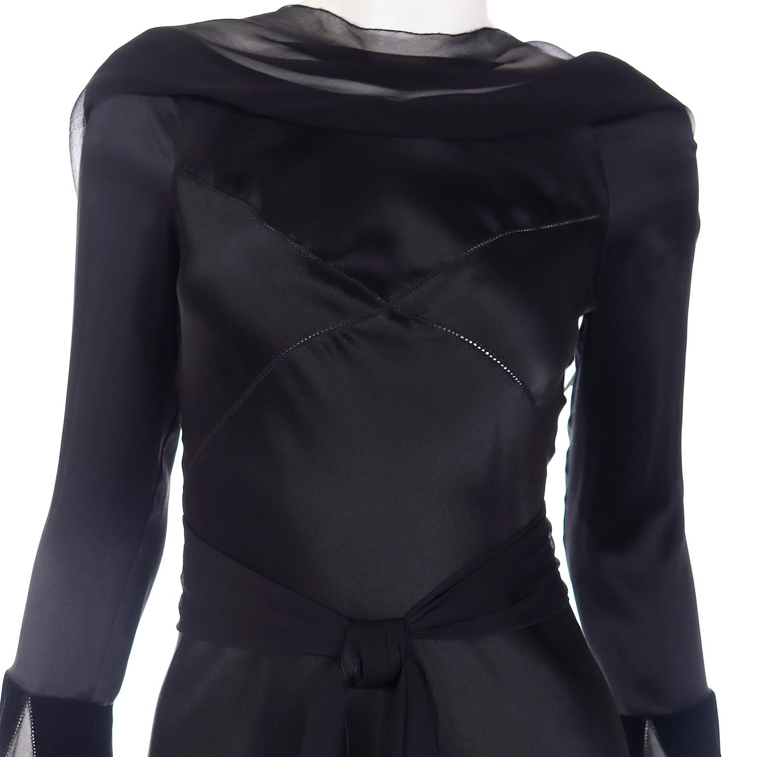 Alberta Ferretti 1990s Vintage Black Silk Evening Gown Dress W Statement Sleeves 4