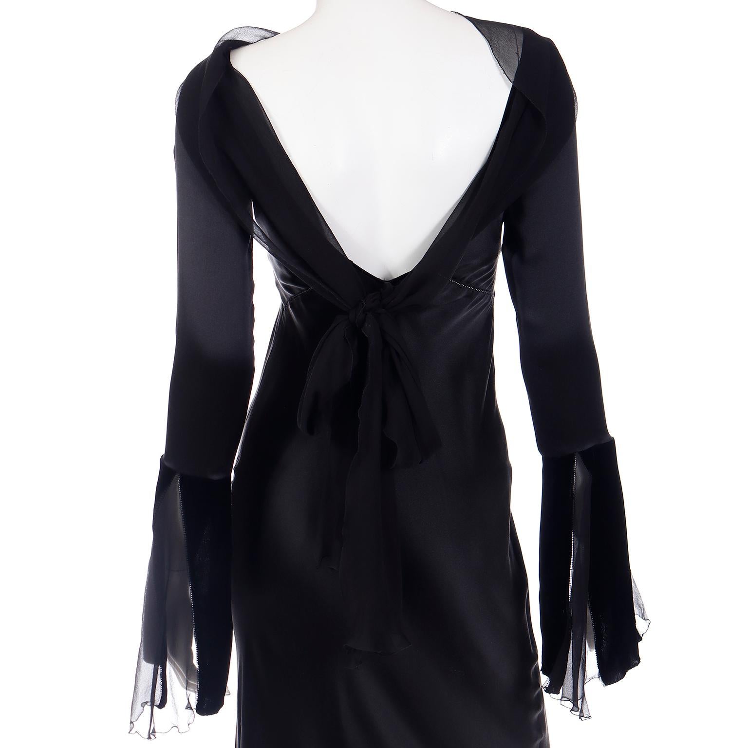 Alberta Ferretti 1990s Vintage Black Silk Evening Gown Dress W Statement Sleeves 5