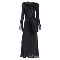 Alberta Ferretti 1990s Retro Black Silk Evening Gown Dress W Statement Sleeves