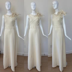 ALBERTA FERRETTI 1997 Vintage Ivory Silk Wedding Dress Bridal Gown w. Flower