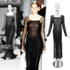 ALBERTA FERRETTI 1997 Vintage Runway Schwarzes verziertes durchsichtiges langes Tunikakleid