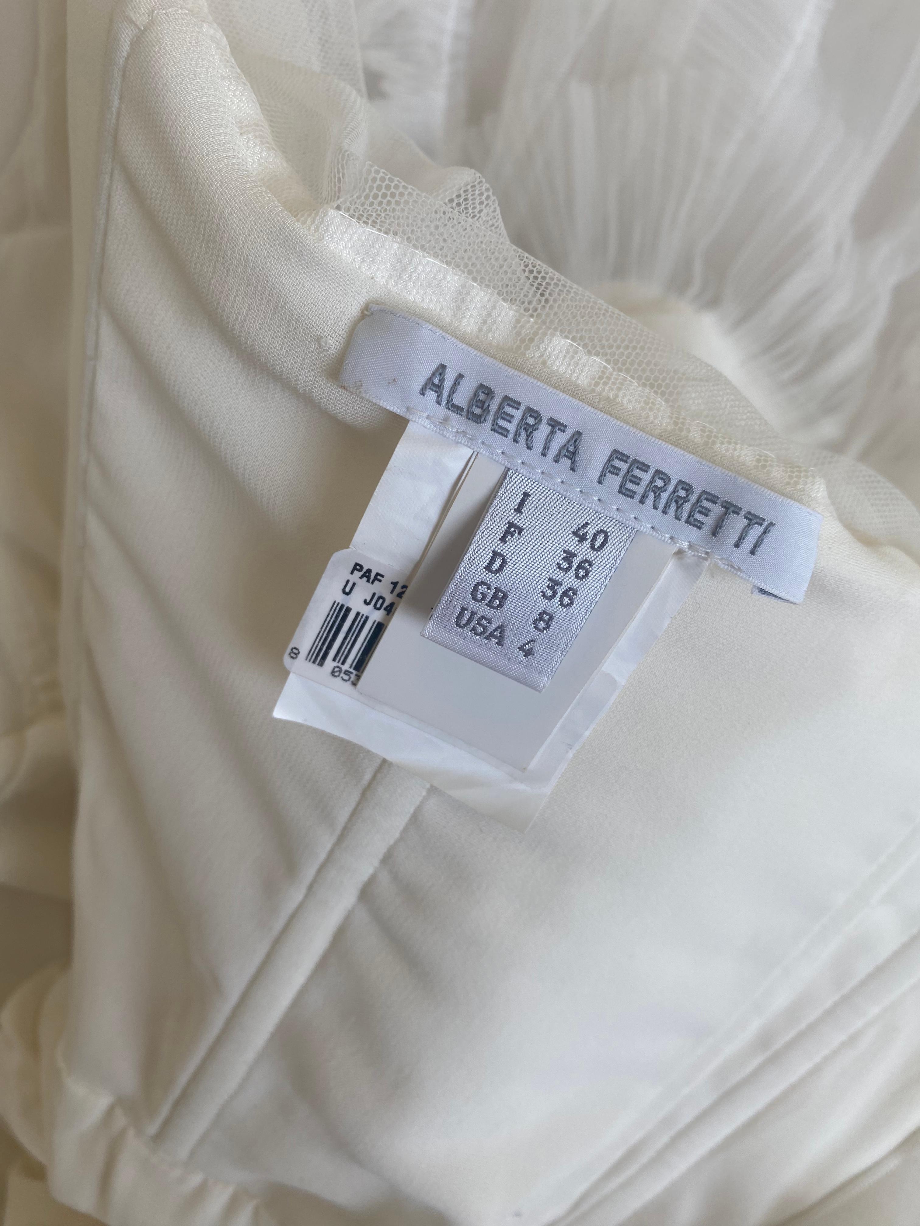 Alberta Ferretti 2011 strapless ivory white ruffled tulle wedding gown dress XS 10