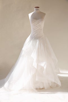 Alberta Ferretti 2013 floral lace strapless bustier tulle wedding gown dress 8