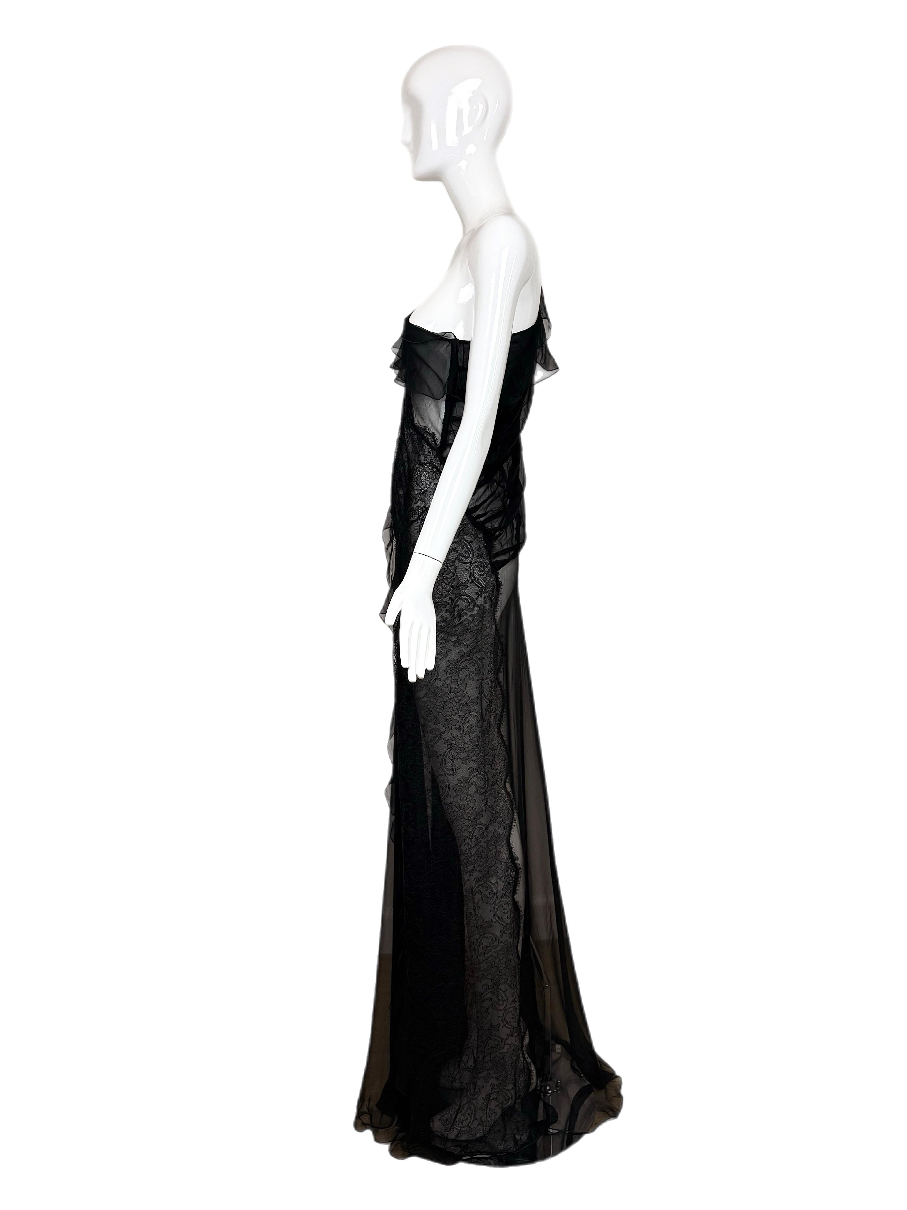ALBERTA FERRETTI 2013 Vintage Runway Sheer Silk Lace Gown Maxi Dress In Excellent Condition For Sale In Leonardo, NJ