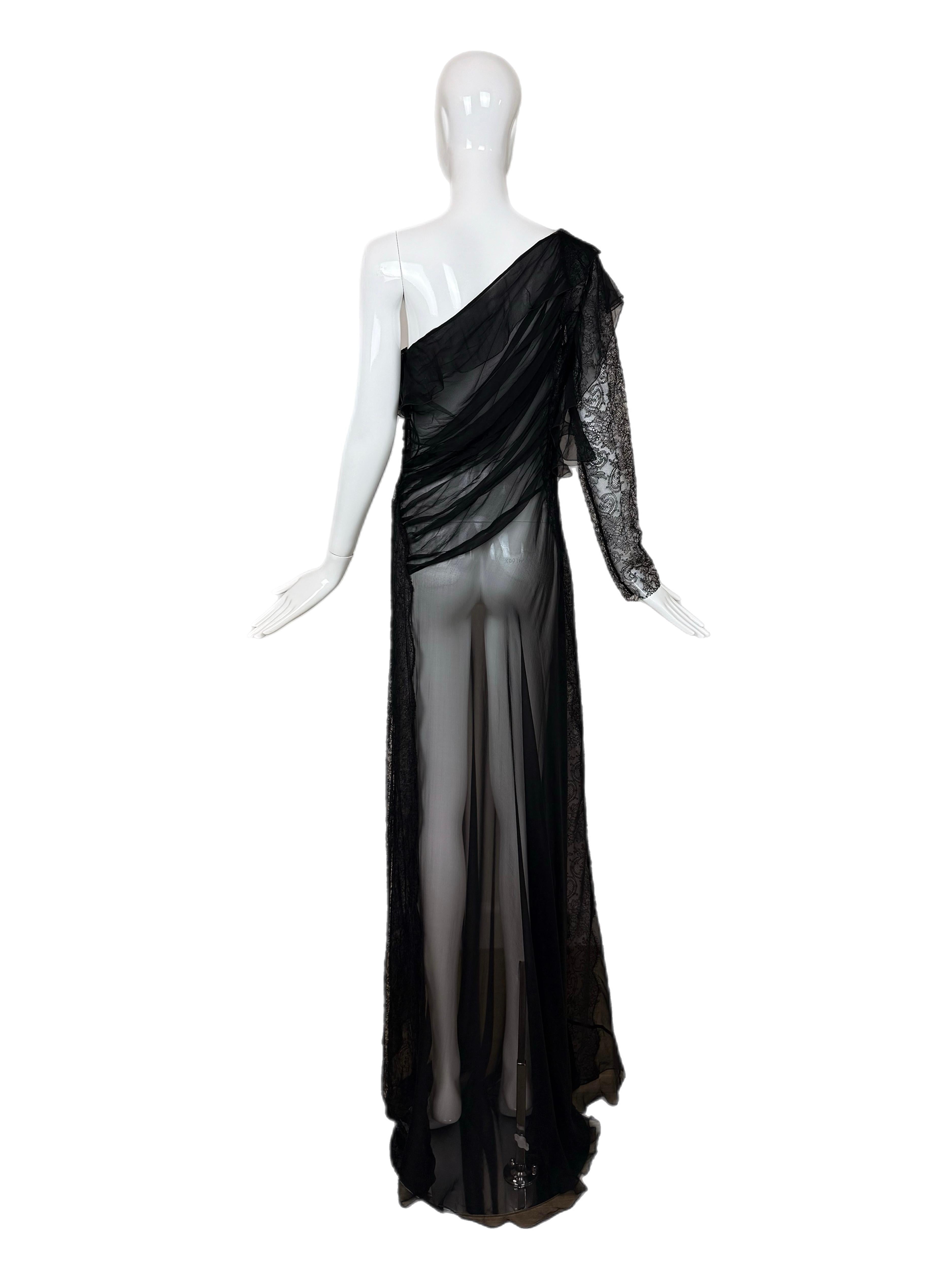 Women's ALBERTA FERRETTI 2013 Vintage Runway Sheer Silk Lace Gown Maxi Dress For Sale
