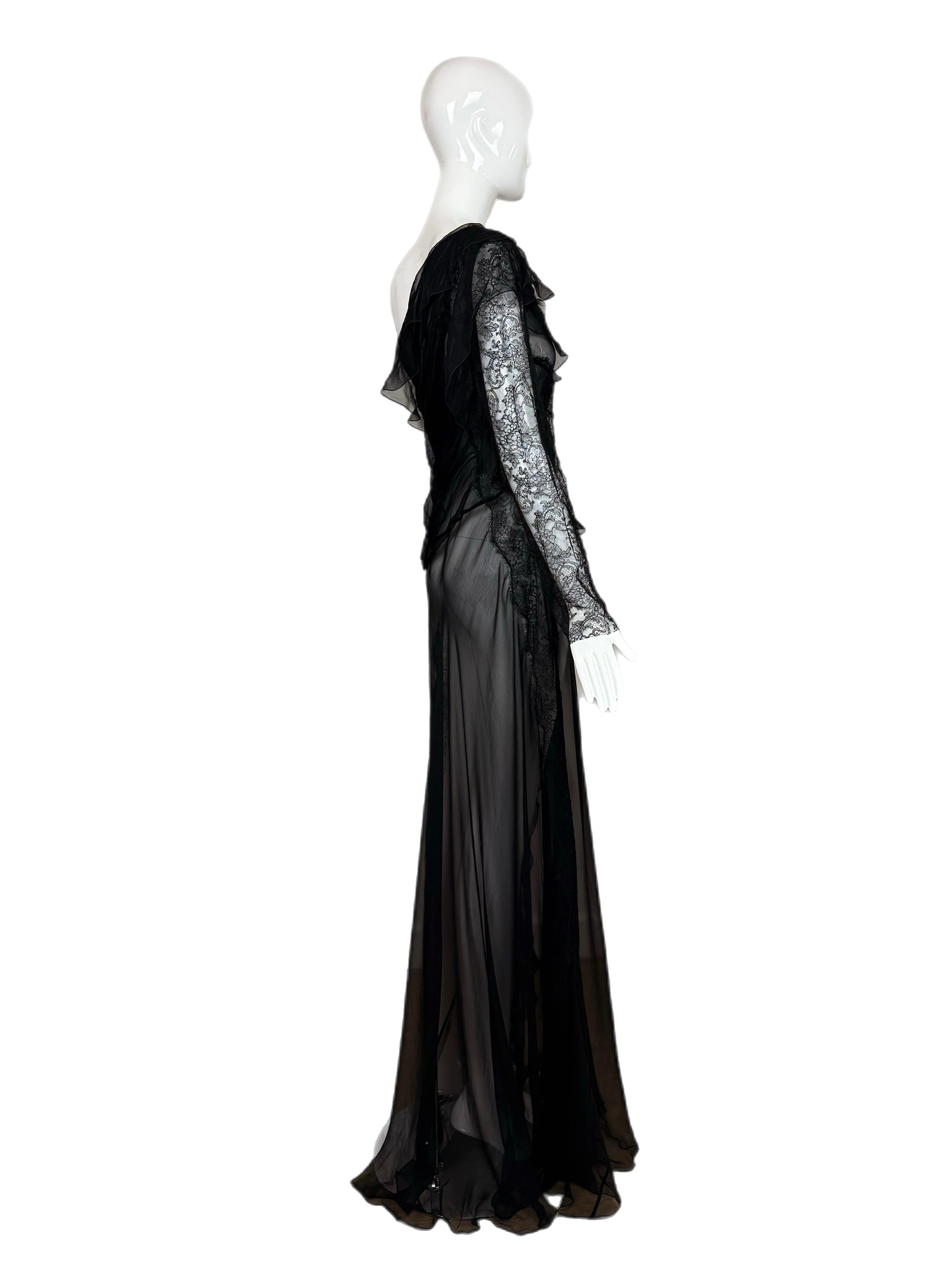 ALBERTA FERRETTI 2013 Vintage Runway Sheer Silk Lace Gown Maxi Dress For Sale 1