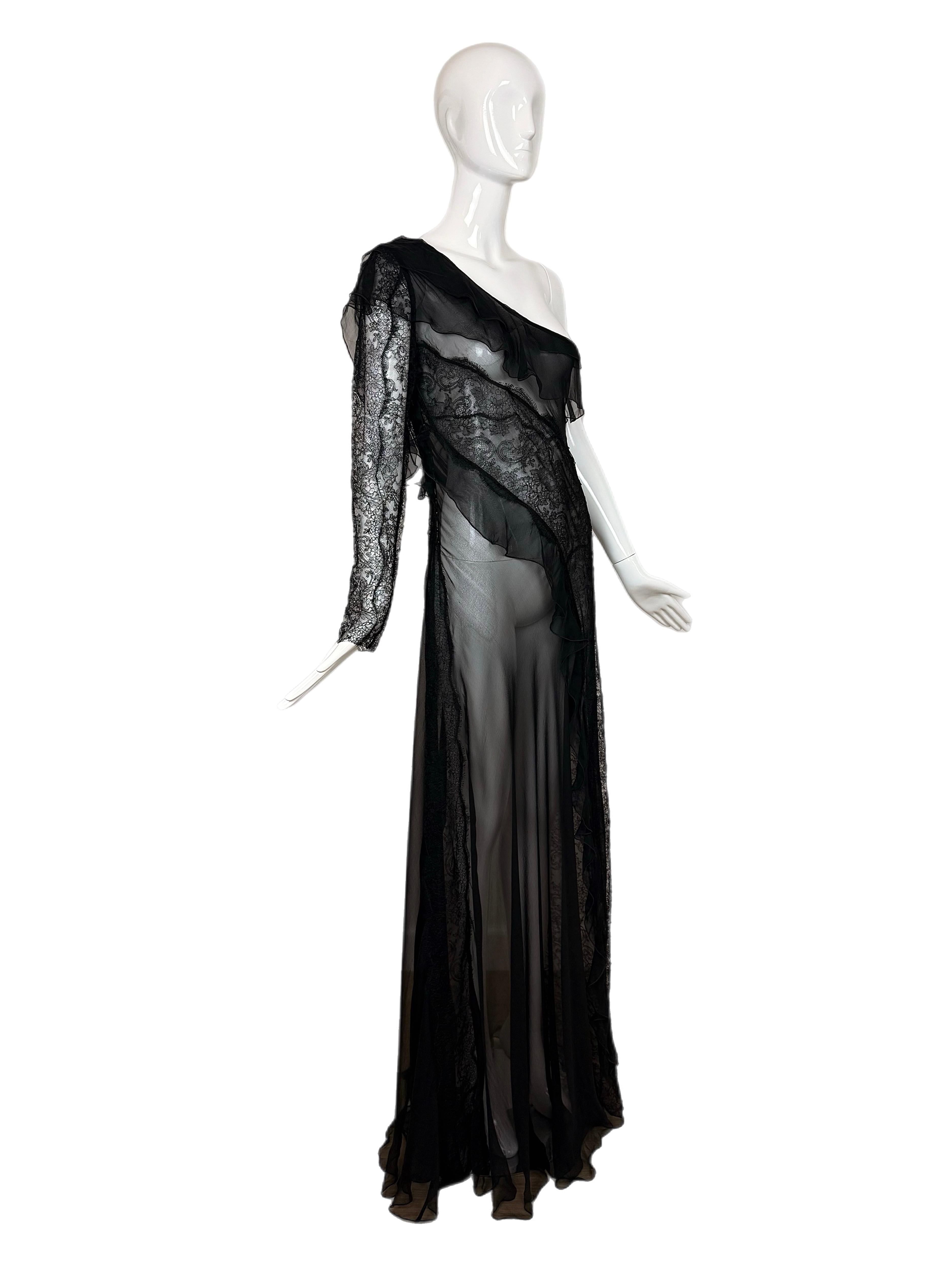 ALBERTA FERRETTI 2013 Vintage Runway Sheer Silk Lace Gown Maxi Dress For Sale 2