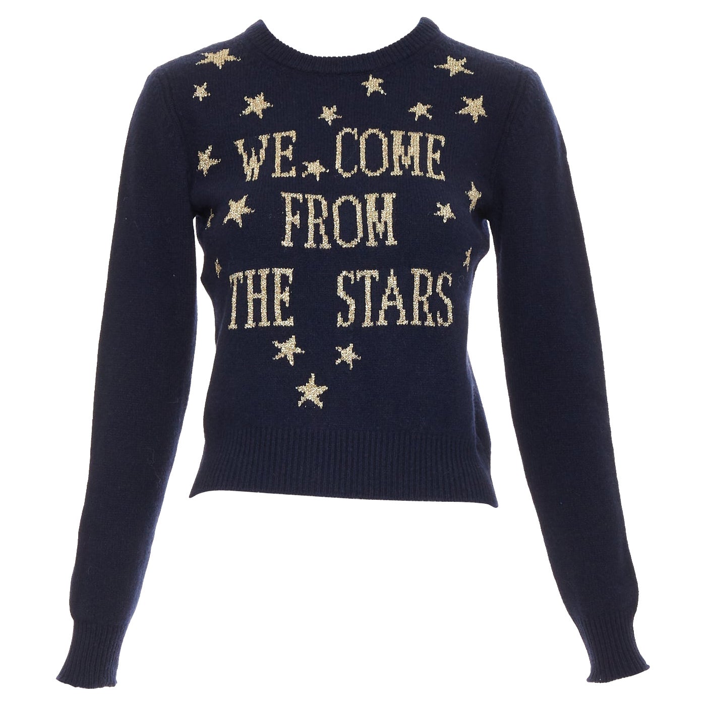 Pre-owned Alberta Ferretti 2019 Cashmere Lurex We Come From Stars Crew Neckcropped Sweater In Black