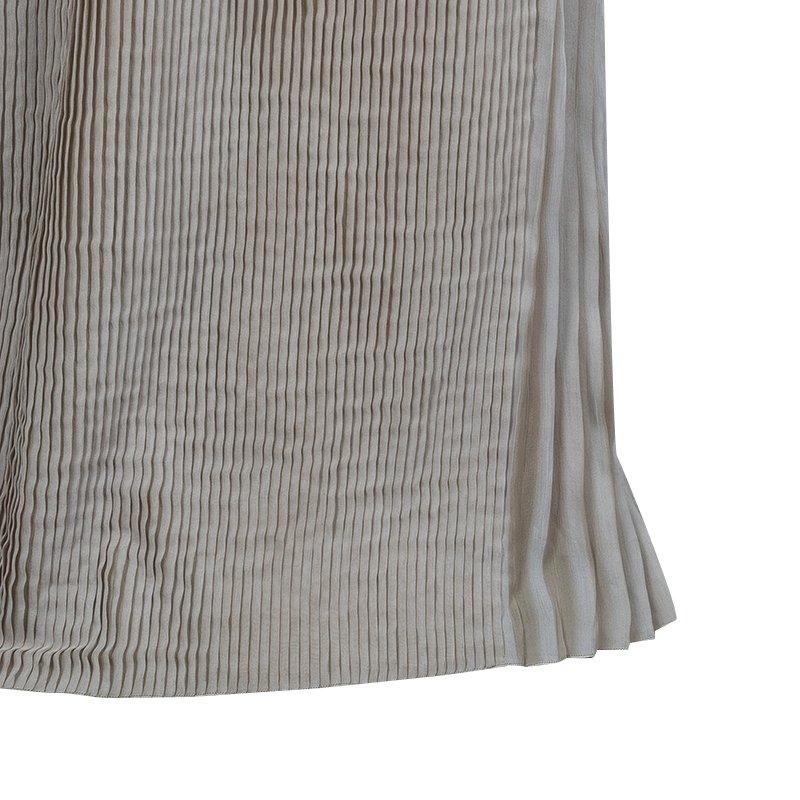 Alberta Ferretti Beige Silk Pleated Pintuck Detail Sleeveless Gown M 2