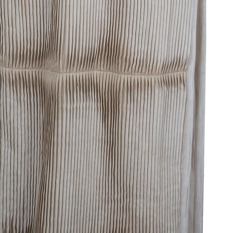 Alberta Ferretti Beige Silk Pleated Pintuck Detail Sleeveless Gown M 3