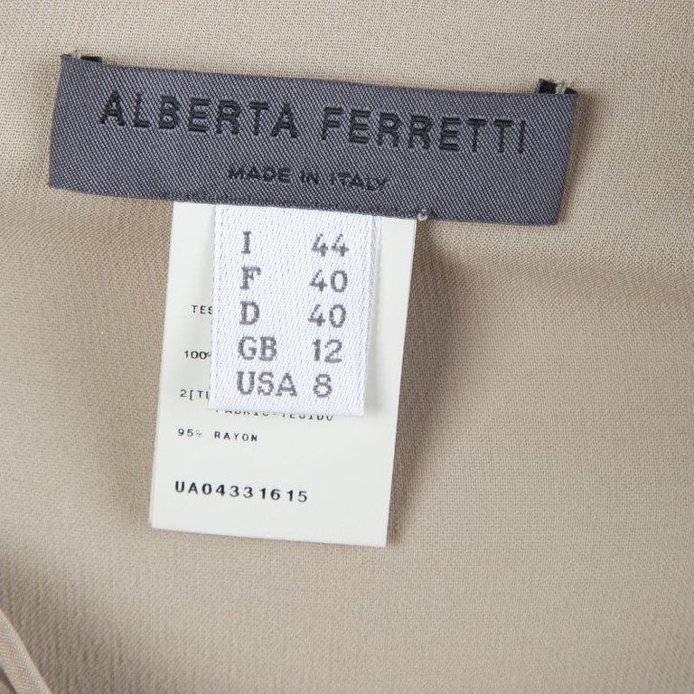 Alberta Ferretti Beige Silk Pleated Pintuck Detail Sleeveless Gown M ...