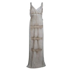 Alberta Ferretti Beige Silk Pleated Pintuck Detail Sleeveless Gown M