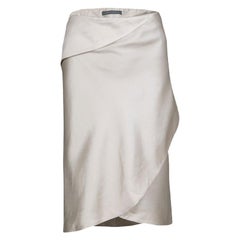 Alberta Ferretti Beige Slub Cotton and Silk Draped Asymmetric Pencil Skirt L