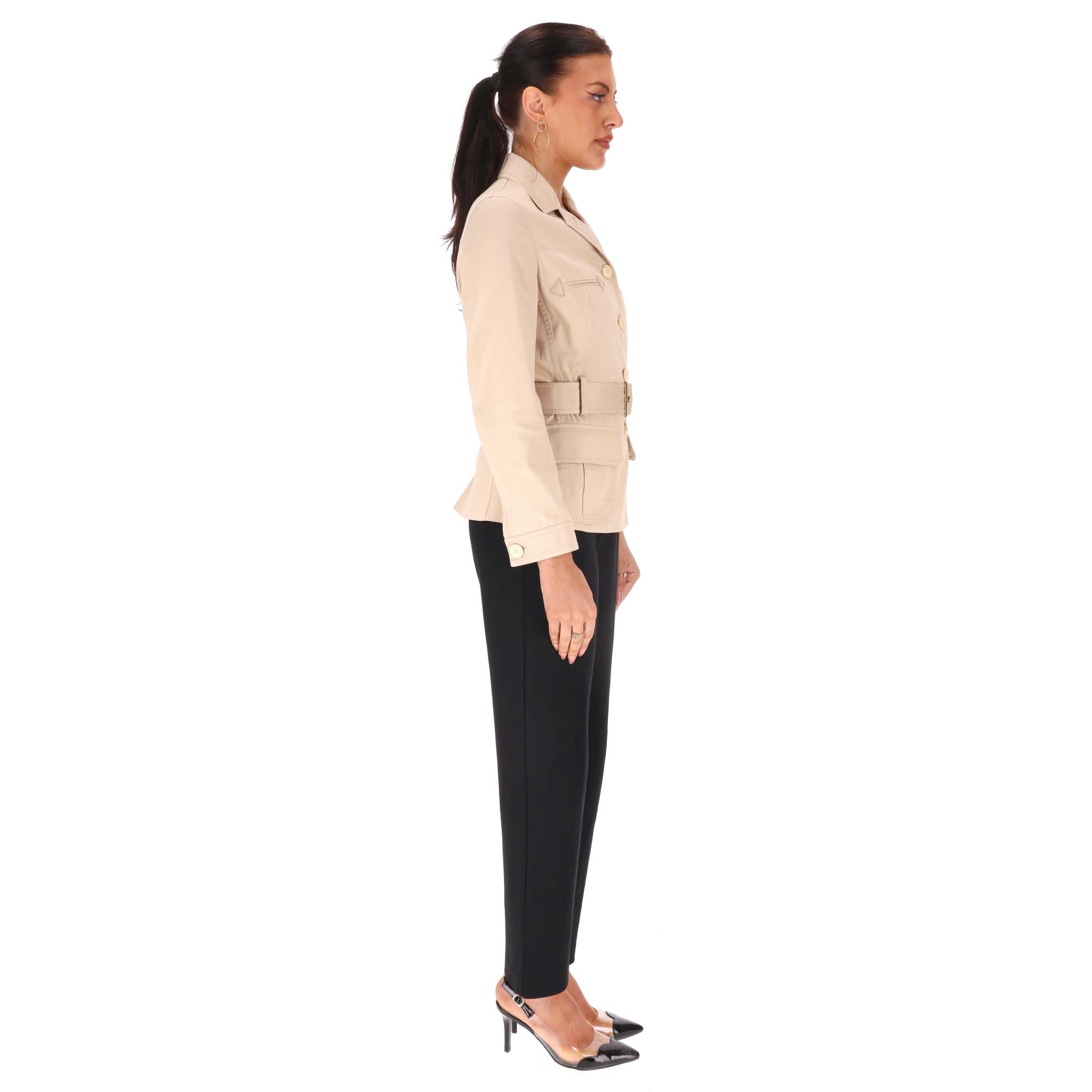 Beige Giacca in misto cotone con cintura di Alberta Ferretti in vendita
