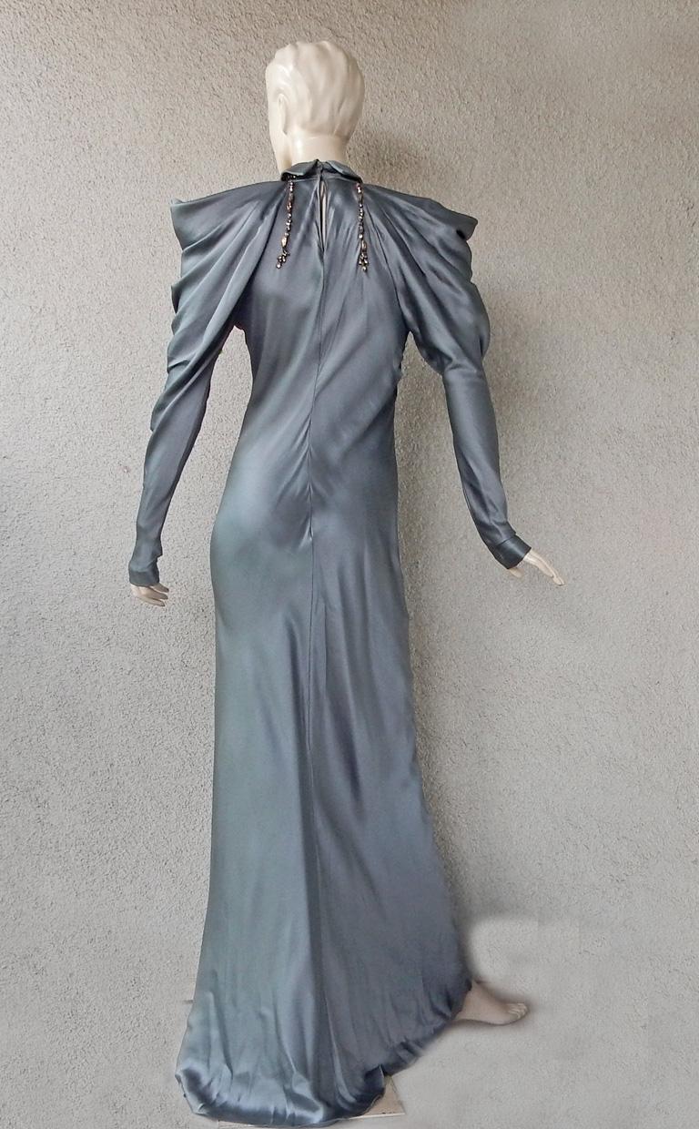 Alberta Ferretti Bias Cut Silk Dress with Jewel Décolleté  For Sale 1