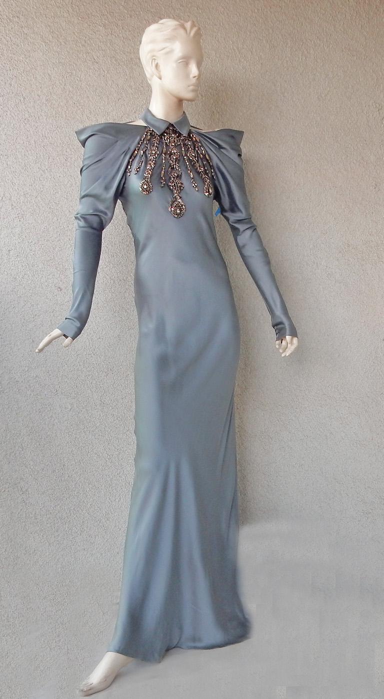 Alberta Ferretti Bias Cut Silk Dress with Jewel Décolleté  For Sale 4