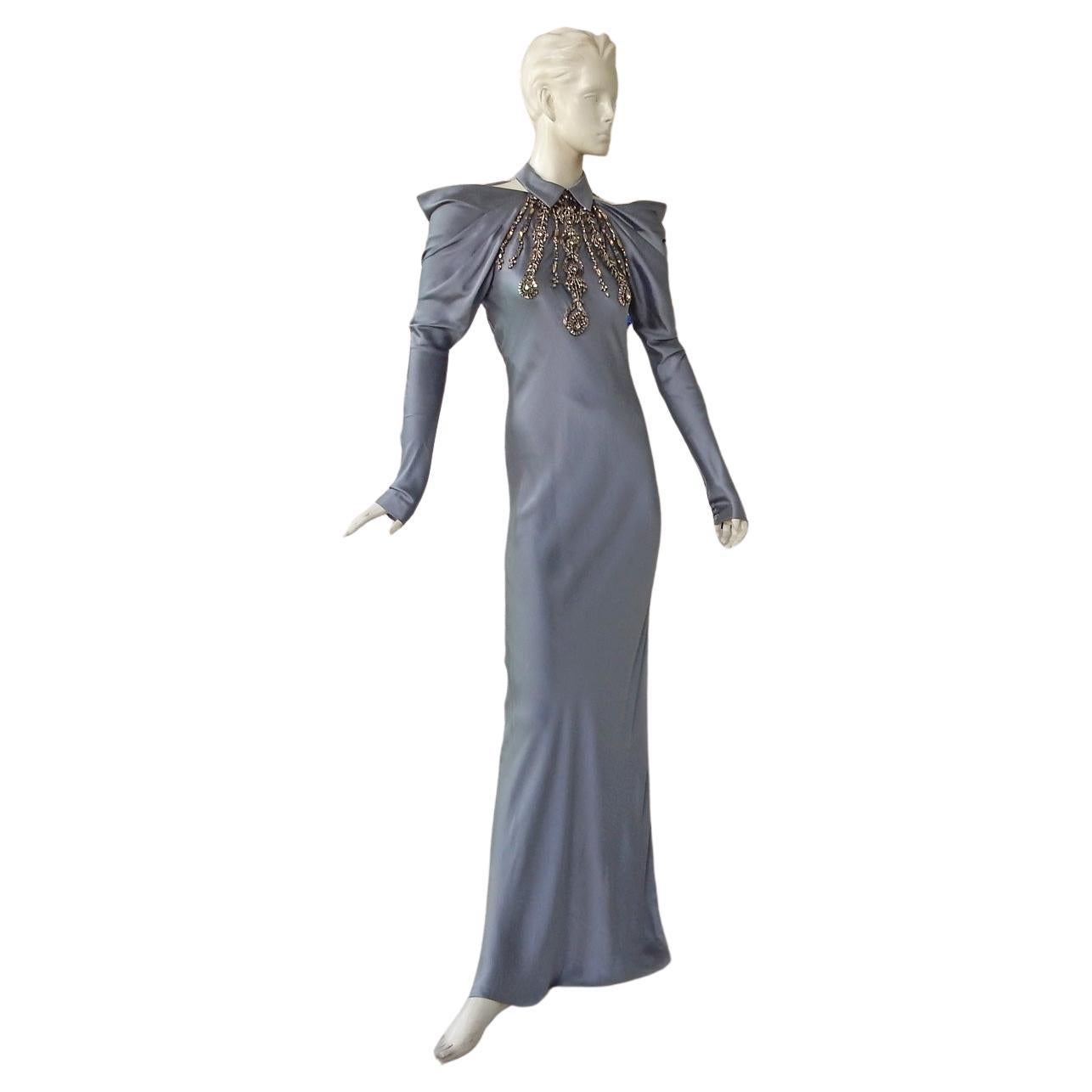 Alberta Ferretti Bias Cut Silk Dress with Jewel Décolleté  For Sale