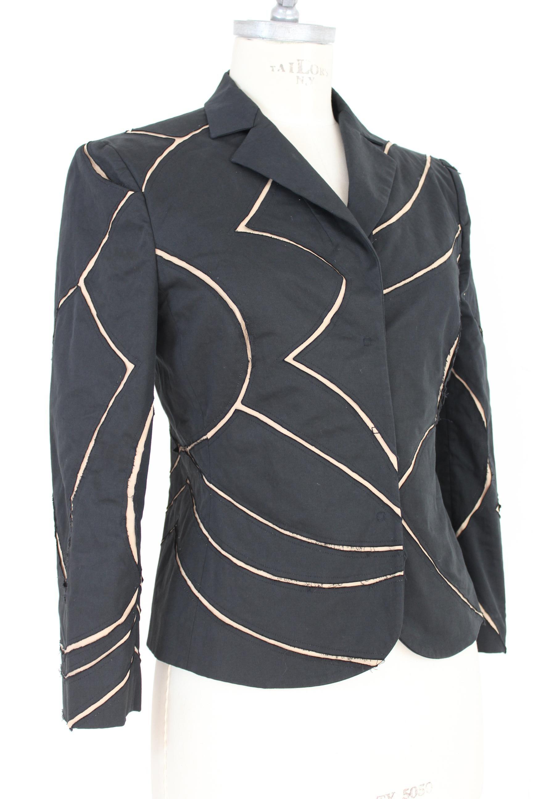 Alberta Ferretti Black Beige Cut Laser Stripes Blazer Jacket 2000s In Excellent Condition In Brindisi, Bt