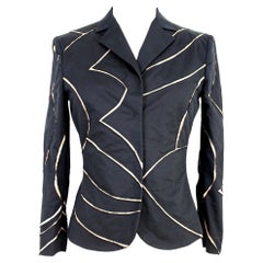 Alberta Ferretti Black Beige Cut Laser Stripes Blazer Jacket 2000s