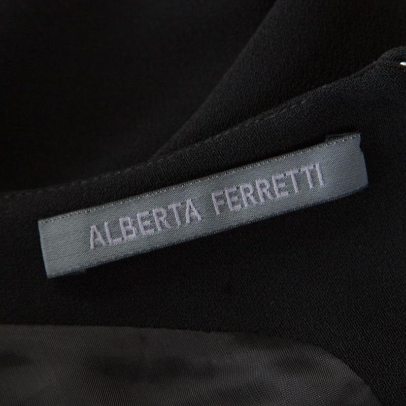 Alberta Ferretti Black Crepe Knit Draped Sleeve Shift Dress M 2