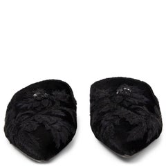 ALBERTA FERRETTI black EMBROIDERED VELVET MIA Mules Flats Shoes 38