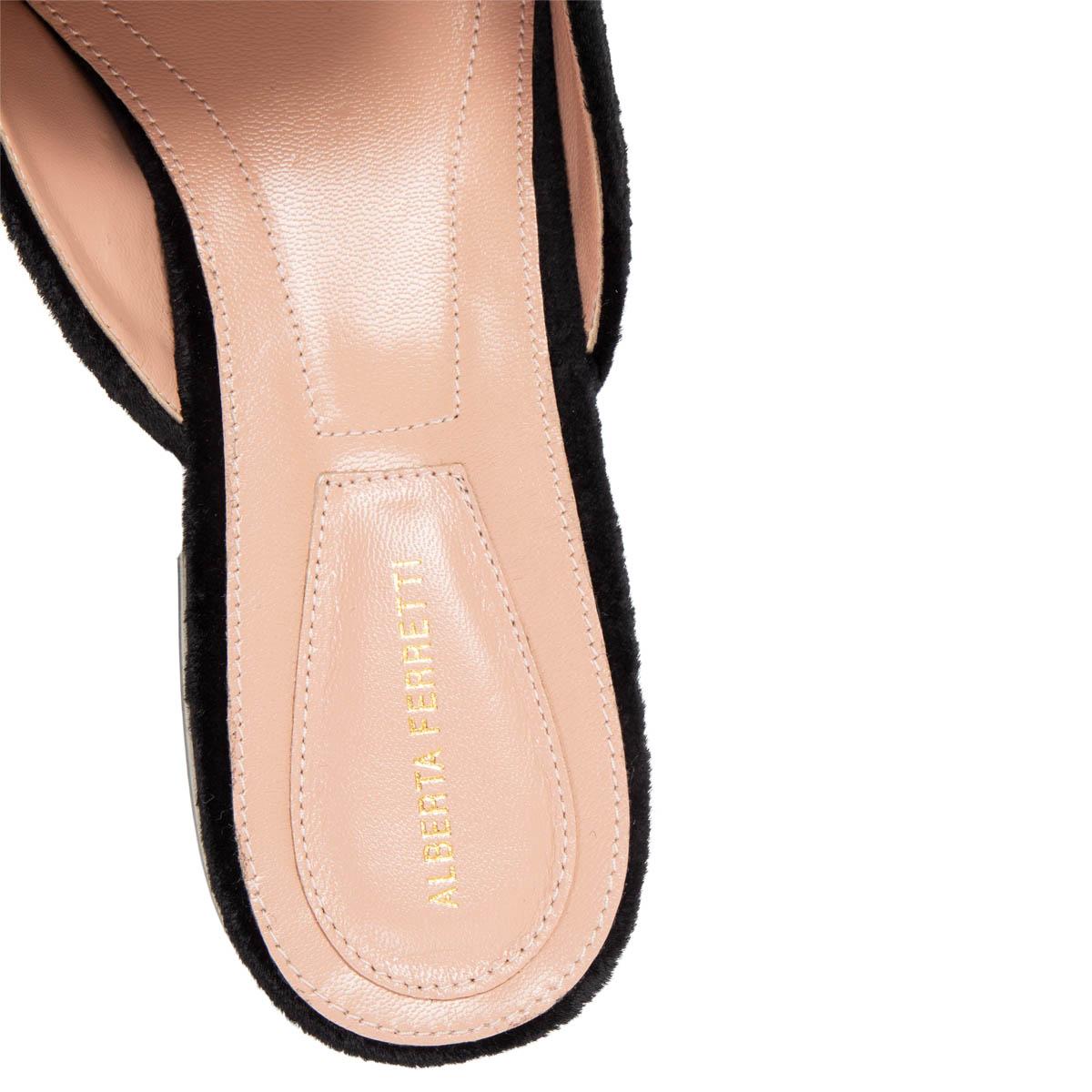 ALBERTA FERRETTI black EMBROIDERED VELVET MIA Mules Flats Shoes 38 In New Condition In Zürich, CH