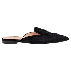 ALBERTA FERRETTI black EMBROIDERED VELVET MIA Mules Flats Shoes 38