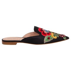 ALBERTA FERRETTI black EMBROIDERED VELVET MIA Mules Flats Shoes 38